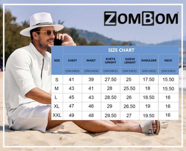 Zombom Cotton Blend Solid Casual Regular Fit Mandarin/Chinese Collor Short Kurta for Men - Image 8