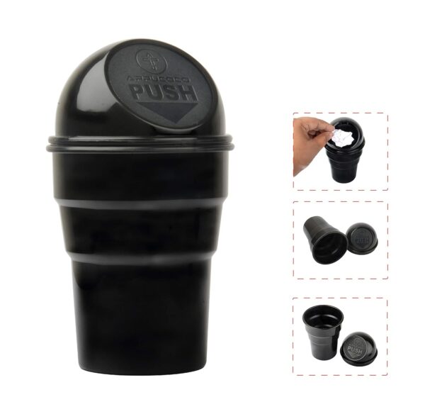 APPUCOCO Mini Car Trash Bin Can Holder Dustbin - Black (L 17 x W 6.5 cms) - Image 3