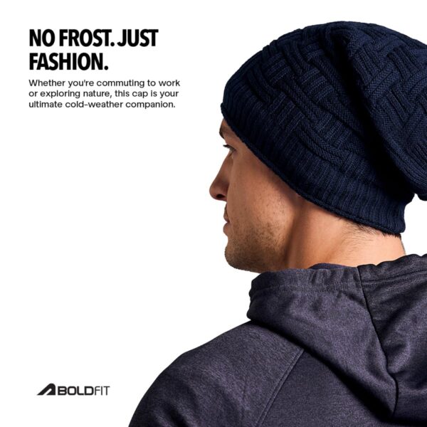 Boldfit Navy Blue Long Winter Beanie Cap for Men & Women - Unisex Adults, One Size, Slouchy, - Image 6