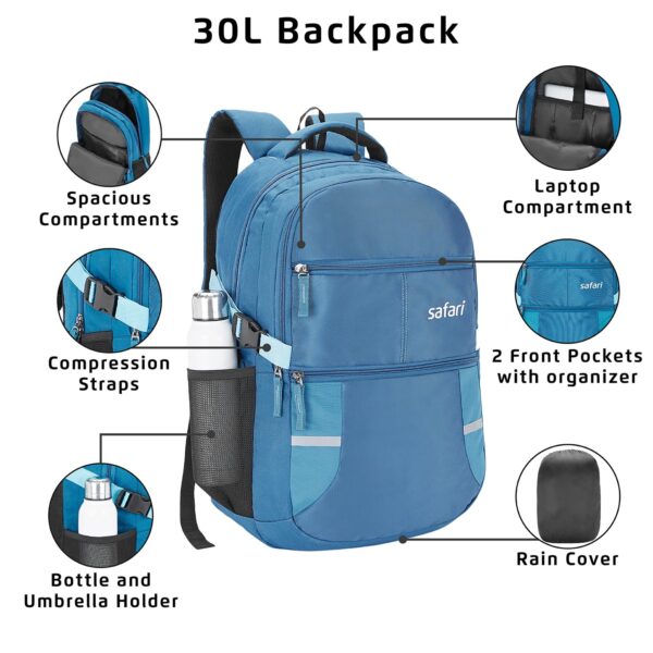 Safari Omega Spacious/Large 5 Compartment Laptop Backpack With Raincover, College Bag, Travel Bag - Image 5