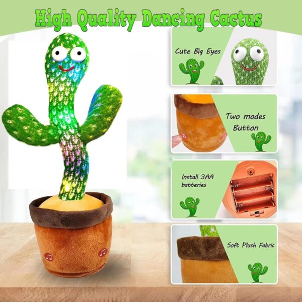 Mini Steps Dancing Cactus Toy for Kids - Rechargeable Talking Singing Children Baby Plush Electronic - Image 3
