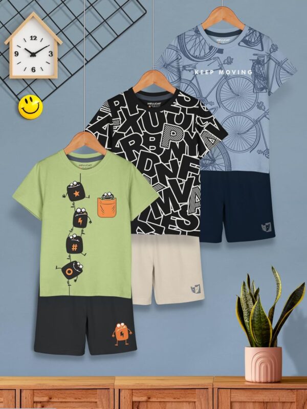 HELLCAT Boys Dress Clothing Set Combo with Tshirts & Shorts - Pack 3 - Image 3