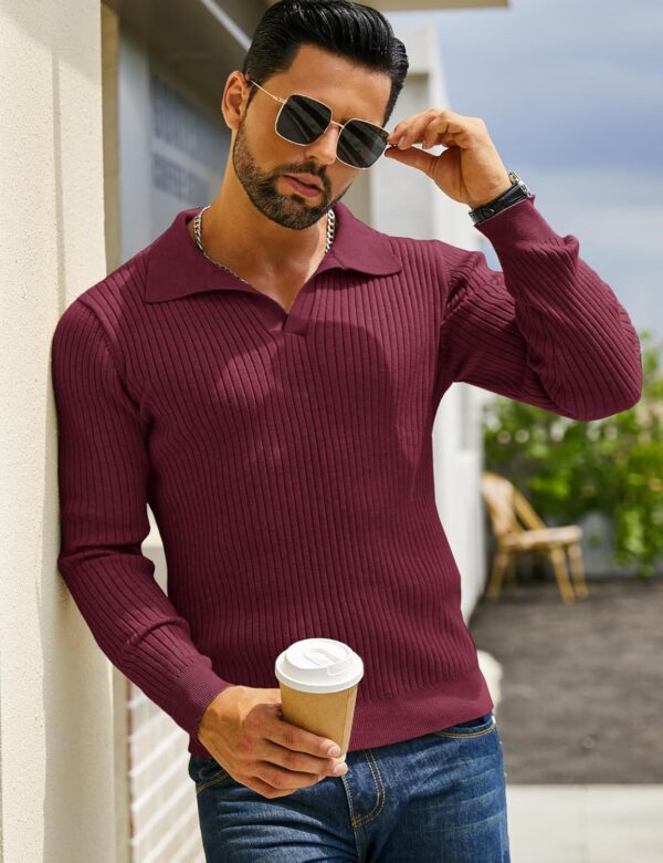 DENIMHOLIC Men's Cotton Full Sleeve Collar Polo Sweater for Men, Rib Knitted Sweaters for Men - Image 5