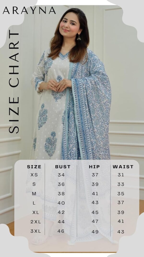Arayna Women's Cotton Printed Floral Straight Kurta with Palazzo Pants and Dupatta - Image 8