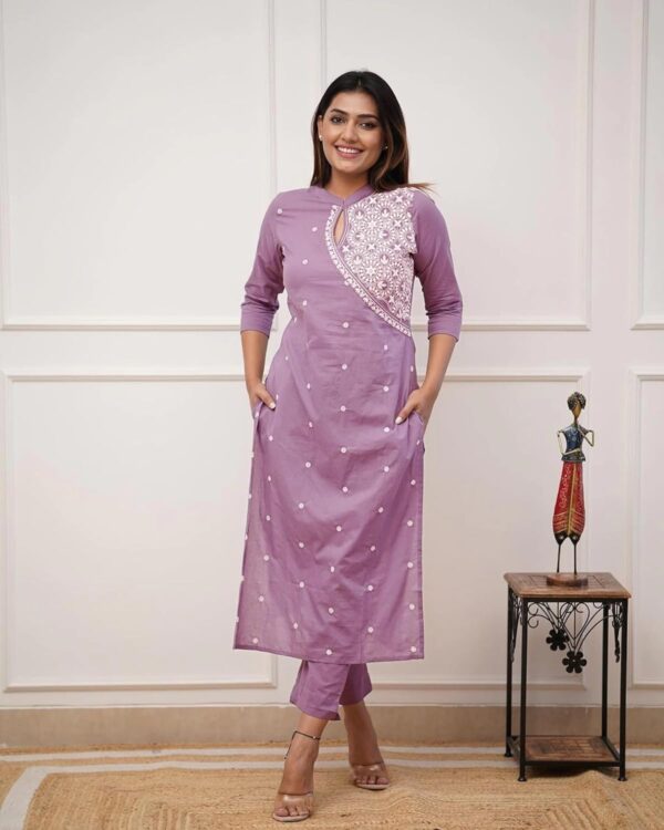 FABNEX Cotton Blend Kurta Set for Women|Women Embroidered Kurta Set|Women Kurta Pant Set (K-34-38) - Image 6