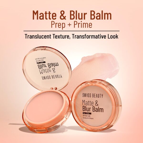 Swiss Beauty Matte & Blur Balm | Prep + Prime | 12-Hour Oil-Free Shine | With Vitamin E & B3 | UV - Image 3