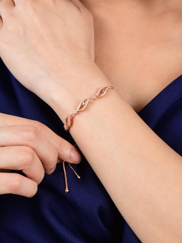 Nilu's Collection Rose Gold Plated American Diamond Crystal Contemporary Bracelet Jewellery with - Image 8