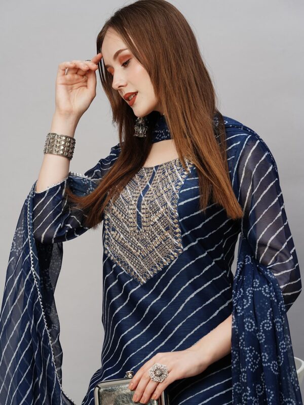 ANNI DESIGNER Women's Cotton Blend Straight Printed Kurta with Pant & Dupatta - Image 7