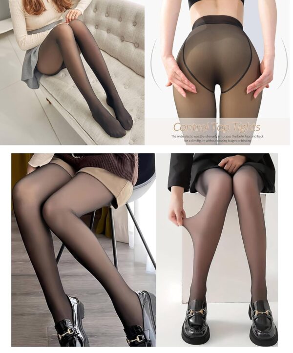 HSR Fleece Lined Tights Women Velvet Touch Leggings Thermal Fake Translucent Opaque High Waisted - Image 4
