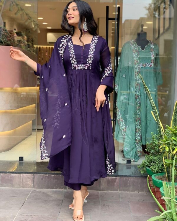 GoSriKi Women's Rayon Blend A-Line Printed Kurta with Pant & Dupatta - Image 8
