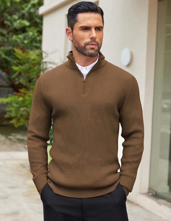 DENIMHOLIC Men High Neck Zipper Full Sleeve Cotton Knitted Winter Sweater - Image 3