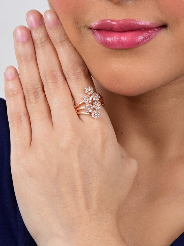 Nilu's Collection Rose Gold Plated Elegant American Diamond Studded Sparkling Adjustable Finger Ring - Image 7
