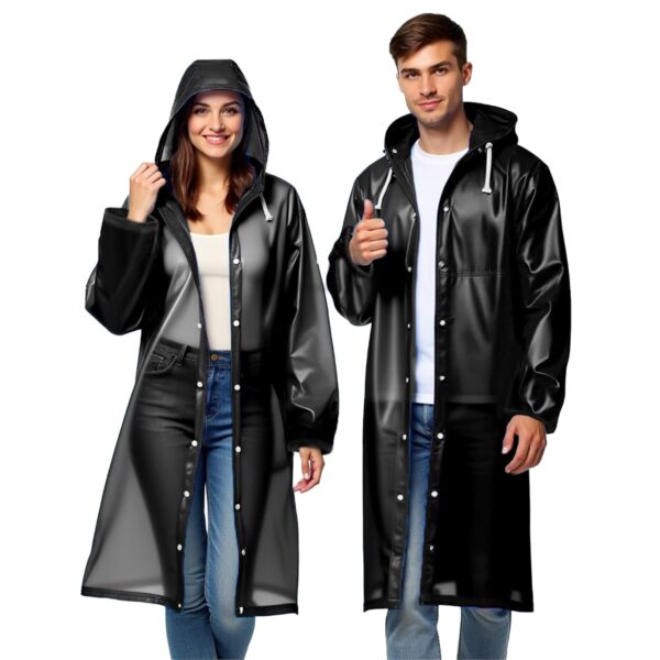 Robustt Unisex Raincoat With Hood - Black (Pack of 1) | Waterproof Rain Poncho | EVA Material | - Image 2