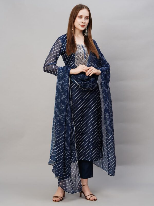 ANNI DESIGNER Women's Cotton Blend Straight Printed Kurta with Pant & Dupatta - Image 6