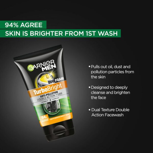 Garnier Men, Face Wash, Brightening & Anti-Pollution, TurboBright Double Action, 100 g - Image 6