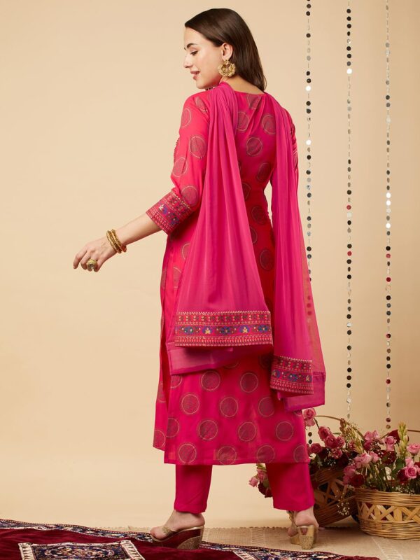 GoSriKi Women's Cotton Blend Straight Printed Kurta with Pant & Dupatta - Image 3