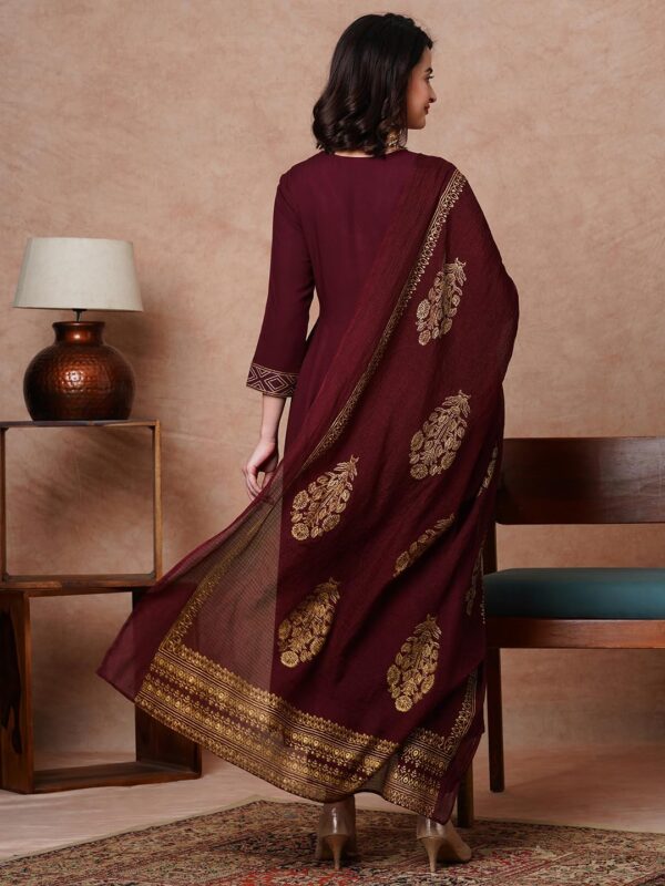 GoSriKi Women's Rayon Blend Solid Anarkali Kurta with Pant & Dupatta - Image 3