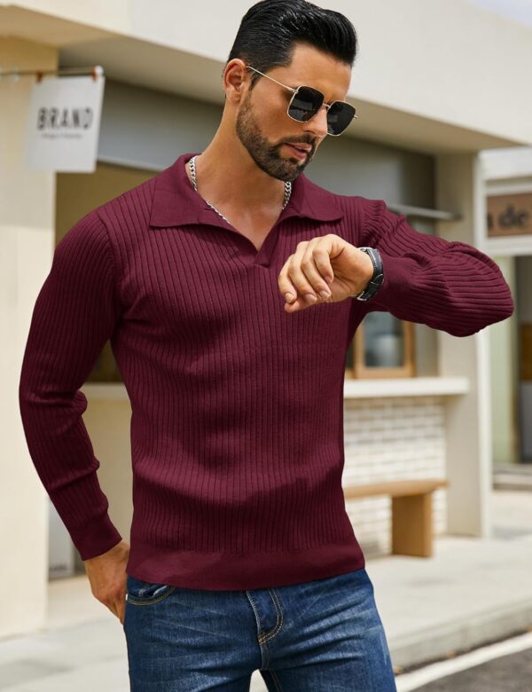 DENIMHOLIC Men's Cotton Full Sleeve Collar Polo Sweater for Men, Rib Knitted Sweaters for Men - Image 4