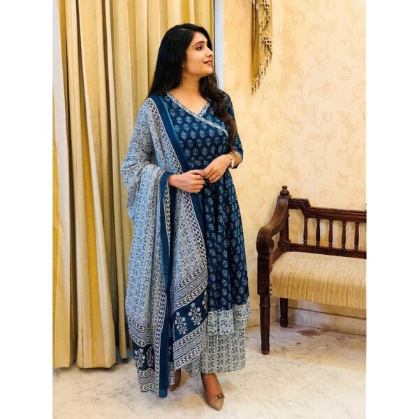 KLOSIA Women's Rayon Anarkali Kurta Pant and Dupatta Set - Image 5