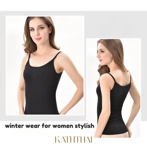 KATHTHAI Thermal Wear for Women Stylish Velvet Camisole Woolen Tops Fleece Warmers, Slim-Fit Body - Image 4