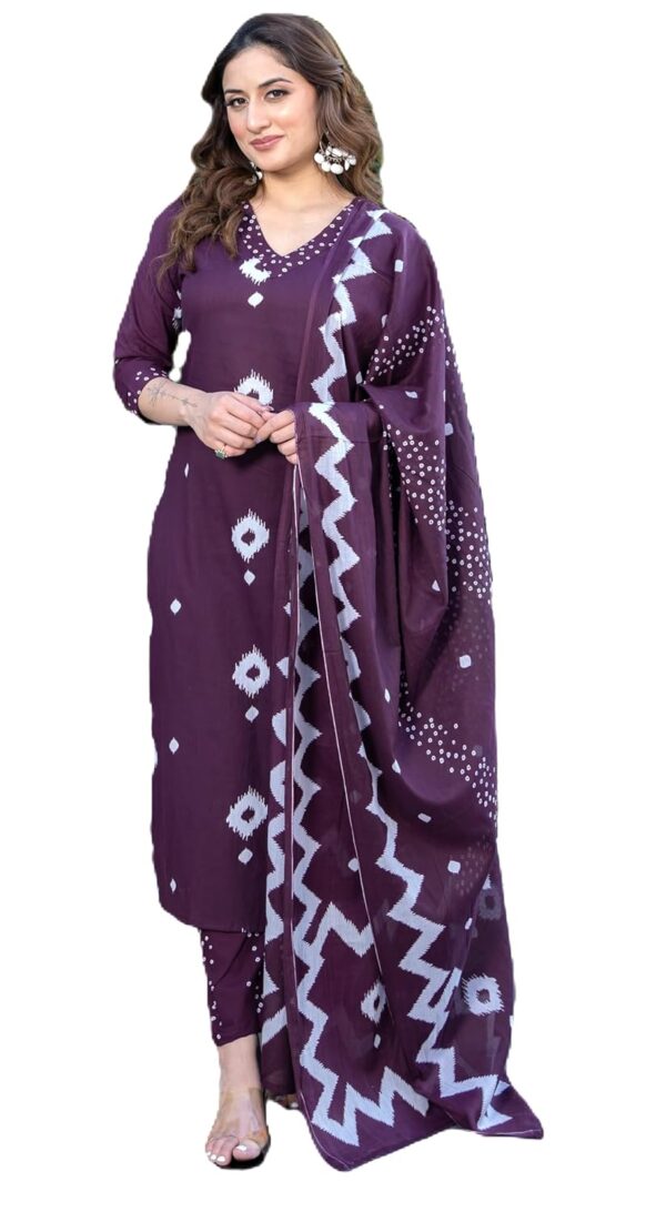 Arayna Women's Pure Cotton Bandhani Print Ethnic Kurta Set with Palazzo Pants & Dupatta - Image 2