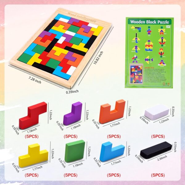 SHINETOY® 40 Pcs Wooden Russian Blocks Puzzles for Kids Adults with a Storage Bag, Wood Intelligence - Image 6