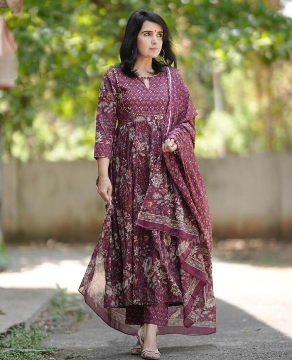 Alvami Women Anarkali Kurta and Pant Set with Dupatta - Image 4
