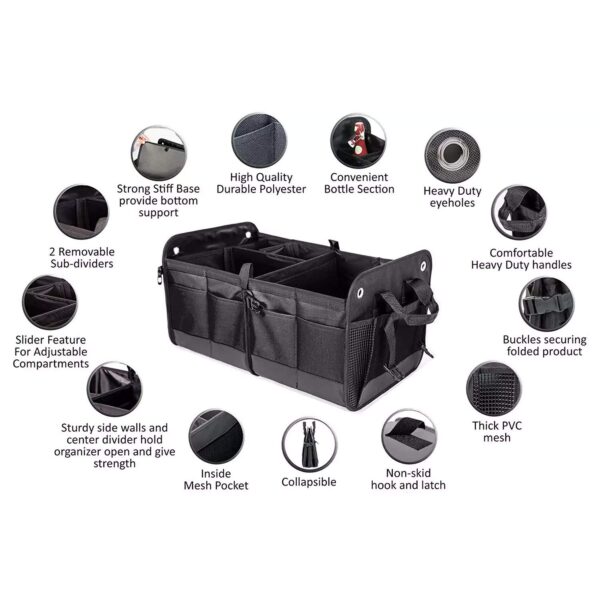Double R Bags Polyester Multi Compartments Collapsible Portable Car Accessories for Trunk Dicky Boot - Image 3