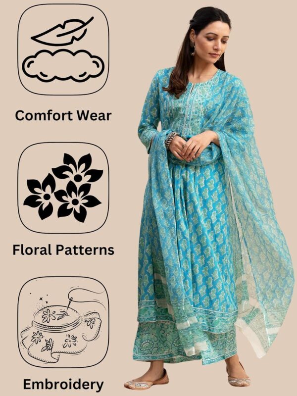 GRECIILOOKS Cotton Blend Floral with Dupatta Kurti Festive Set for Women | Regular Fit Kurta - Image 5