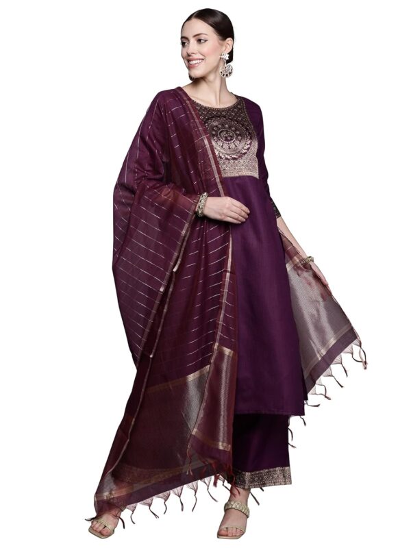 INDO ERA Women's Cotton Yoke Design Straight Kurta Pant with Dupatta Set - Image 2