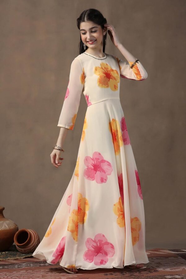 Fashion Dream Girl's Printed Maxi Length Dress|Printed Dress for Girls - Image 4