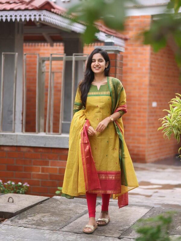 ANNI DESIGNER Women's Chanderi Cotton Straight Printed Kurta with Dupatta - Image 3