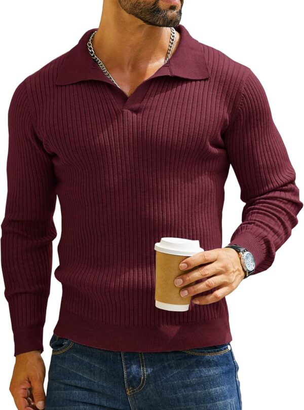 DENIMHOLIC Men's Cotton Full Sleeve Collar Polo Sweater for Men, Rib Knitted Sweaters for Men - Image 2