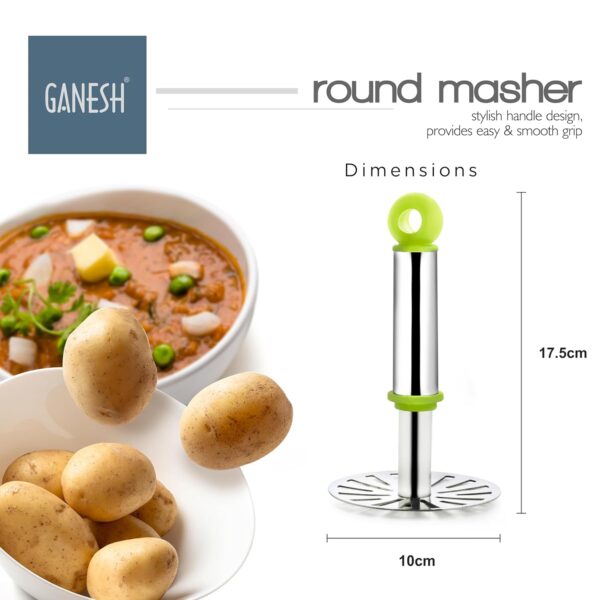 GANESH Stainless Steel Potato Crusher Vegetable Smasher Pav Bhaji Masher with Handle for Effortless - Image 4