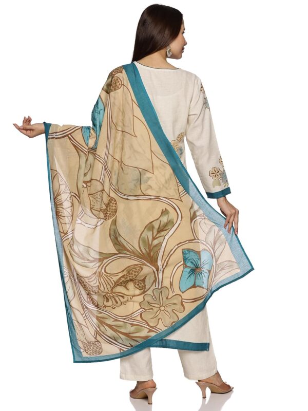 RAJMANDIRFABRICS Women's Cotton Hand Block Printed with Thread Work Straight Kurta Pant with Dupatta - Image 5