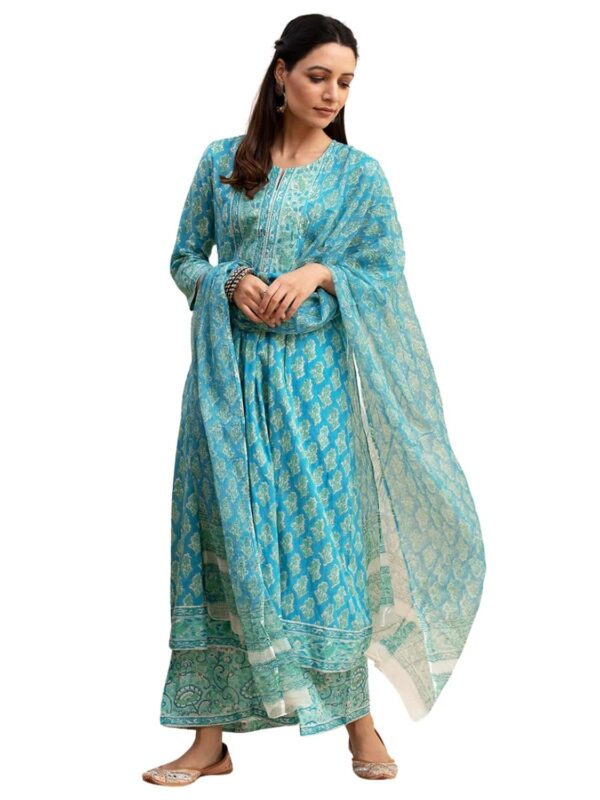 GRECIILOOKS Cotton Blend Floral with Dupatta Kurti Festive Set for Women | Regular Fit Kurta - Image 2