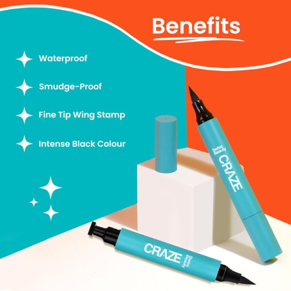 SWISS BEAUTY Craze 2-N 1 Gel Semi-Matte Eyeliner With Wing Stamp | Waterproof And Smudgeproof - Image 5