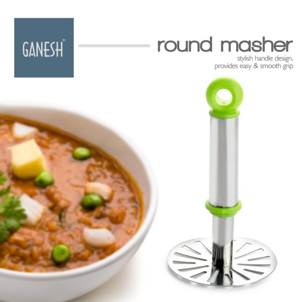 GANESH Stainless Steel Potato Crusher Vegetable Smasher Pav Bhaji Masher with Handle for Effortless - Image 2