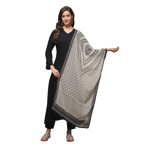 BIBA Women's Georgette Women Printed Mix And Match Dupatta(Geo Trib19036_Beige/Black_Free), - Image 2