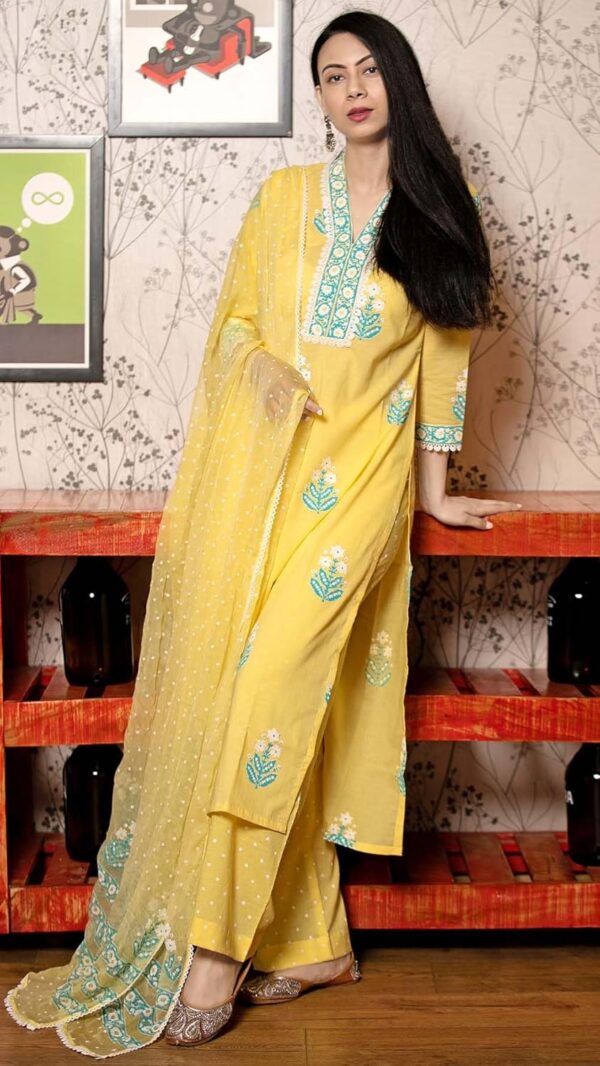 GoSriKi Women's Rayon Viscose Printed Straight Kurta with Pant & Dupatta - Image 5