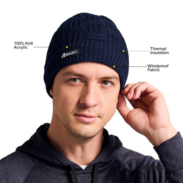 Boldfit Navy Blue Long Winter Beanie Cap for Men & Women - Unisex Adults, One Size, Slouchy, - Image 5