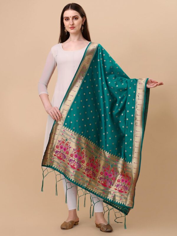 DEVANGI Women's Woven Paithani Banarasi Silk Dupatta/Chunni For Women, Animal Print 1 Meter Wide and - Image 5