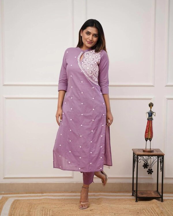 FABNEX Cotton Blend Kurta Set for Women|Women Embroidered Kurta Set|Women Kurta Pant Set (K-34-38) - Image 4