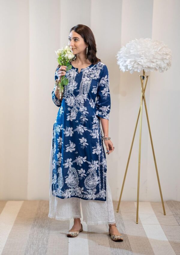 GoSriKi Women's Rayon Blend Chikankari Embroidered Straight Kurta - Image 4