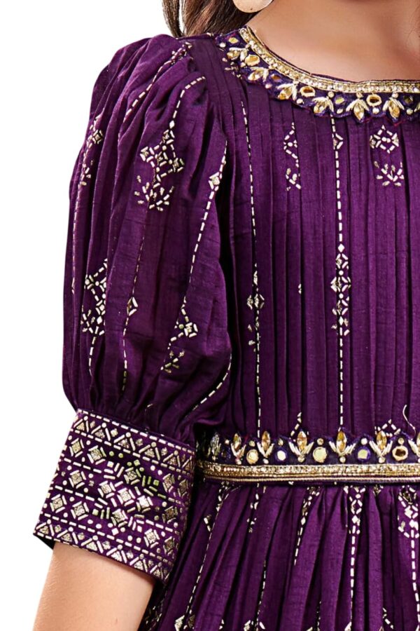 White Button New Wine Ethnic Long Party Kids Gown for Girls Maxi Dress - Image 4
