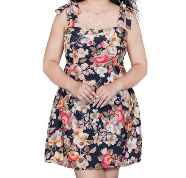 ALLENTARE Blue Crepe Floral Printed Western Casual Dress for Women | Fashionable Sleeveless Square - Image 5