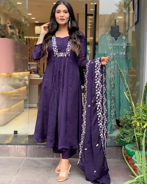 GoSriKi Women's Rayon Blend A-Line Printed Kurta with Pant & Dupatta - Image 3