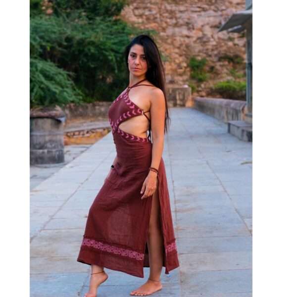 CRYSTALHEAL Aadhya Women's Boho Maxi Dress – Unique Block Print with Stylish Cut-Outs | Flattering - Image 4