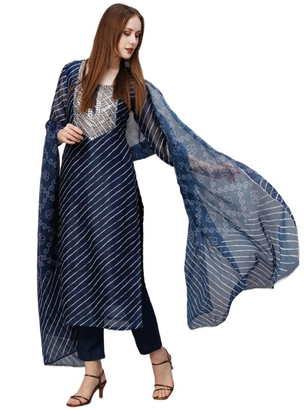 ANNI DESIGNER Women's Cotton Blend Straight Printed Kurta with Pant & Dupatta - Image 2