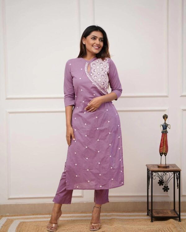 FABNEX Cotton Blend Kurta Set for Women|Women Embroidered Kurta Set|Women Kurta Pant Set (K-34-38) - Image 3